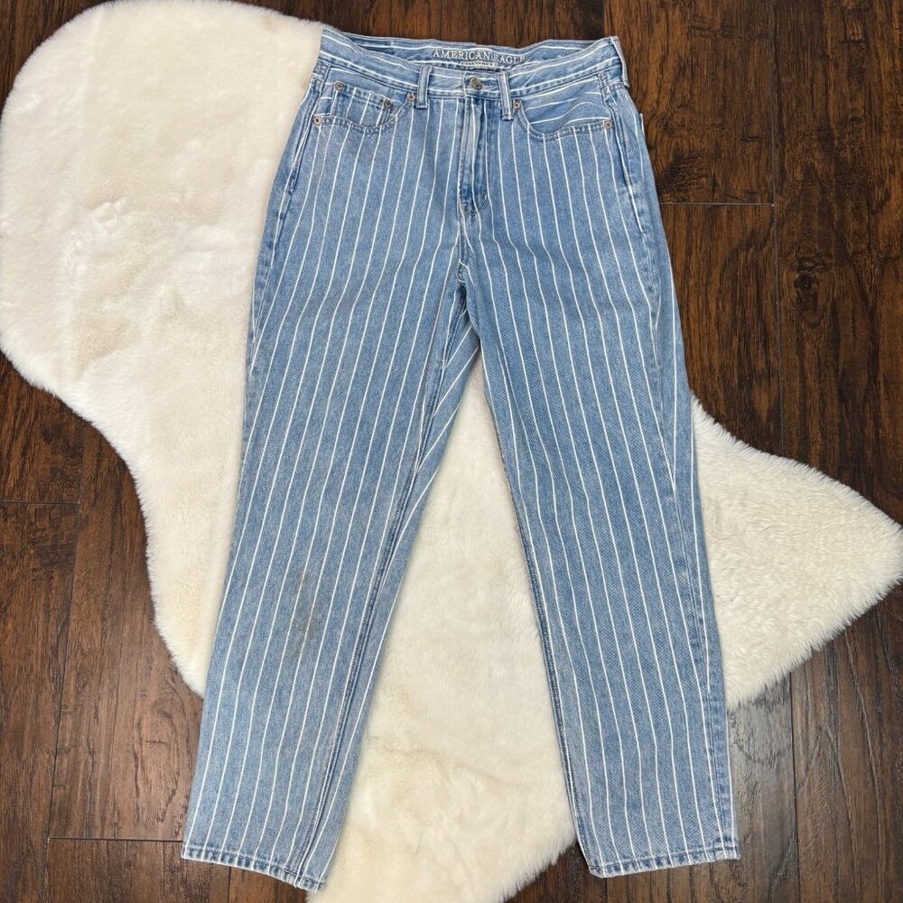 American Eagle Mom Jeans‎ 4 Short Light Wash Striped High-Rise